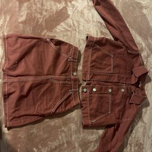 Women’s burgundy jean skirt set